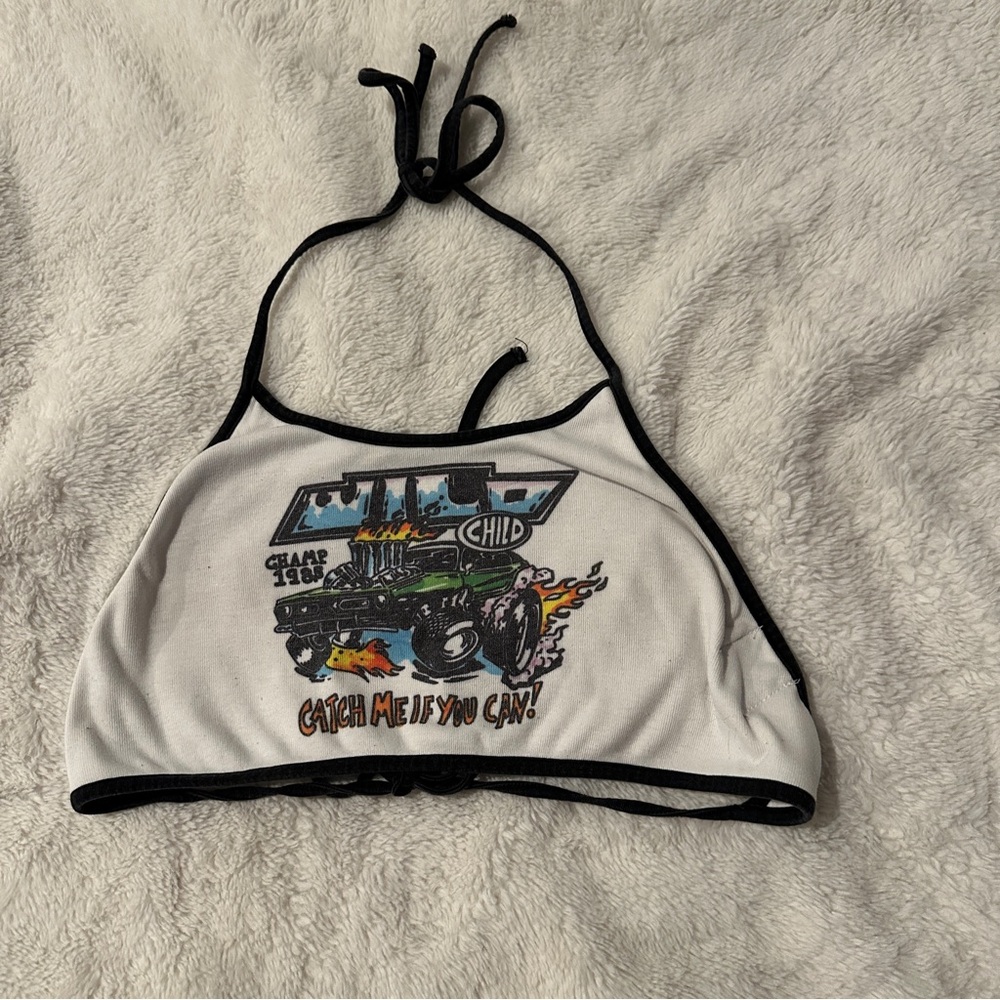 Princess Polly White Halter Top with Monster Truck and Black Edge